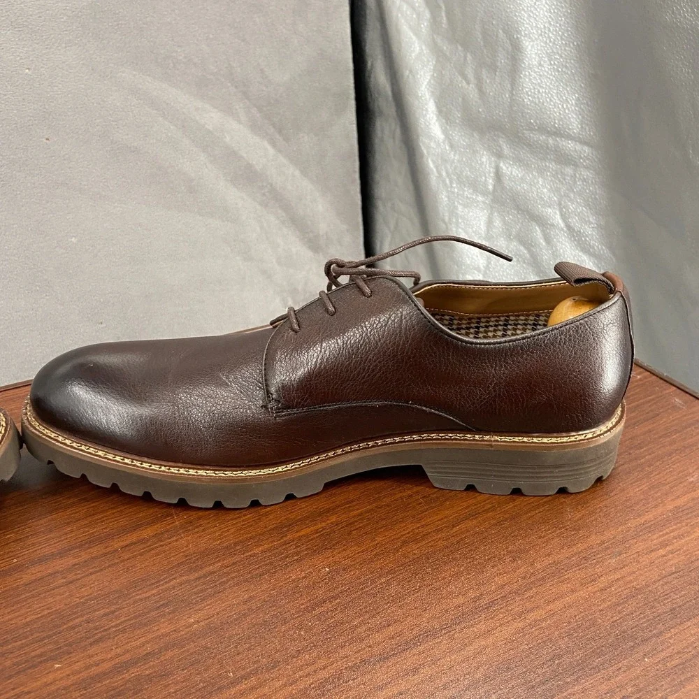 Thomas & Vine Davies Mens US 9 Dress Shoes Brown Leather Plain Toe Derby Formal